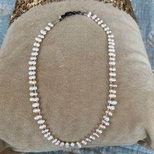 Pearl necklace 17” vintage creamy pinks and white hand knotted sterling silver